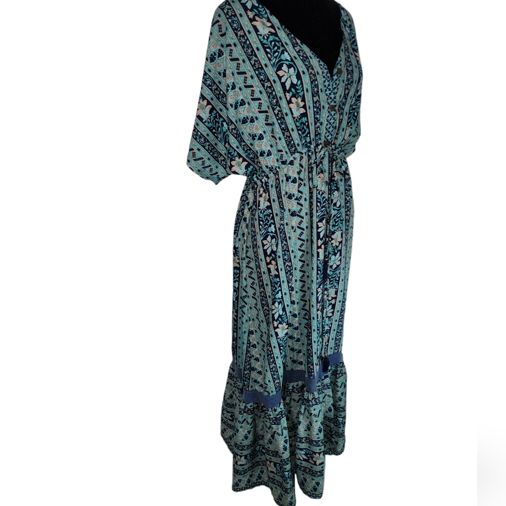 Anthropologie Boemo Boho Tiered Maxi Dress Blue Floral Paisley Whimsigoth MP - Picture 4 of 9